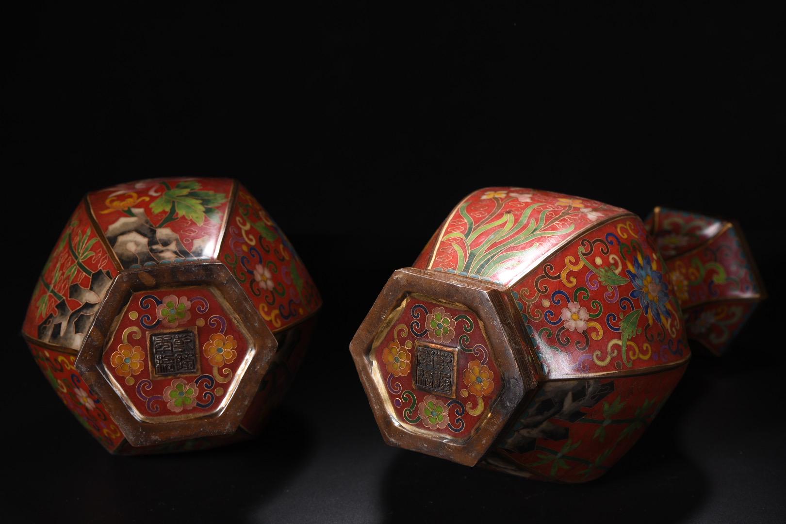 アンティーク中国七宝花瓶: 六角花エナメルペア - Etsy 日本
