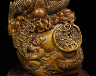 Antique Shoushan Stone Dragon Seal: Hand-carved Chinese