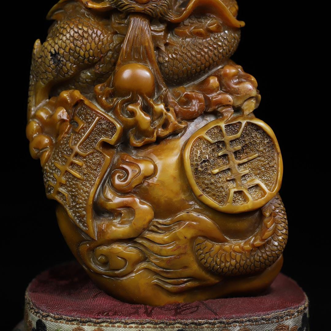 Antique Shoushan Stone Dragon Seal: Hand-carved Chinese
