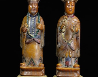 中国雍正帝と皇后の彫像セット、手彫り寿山石製皇帝宮廷像