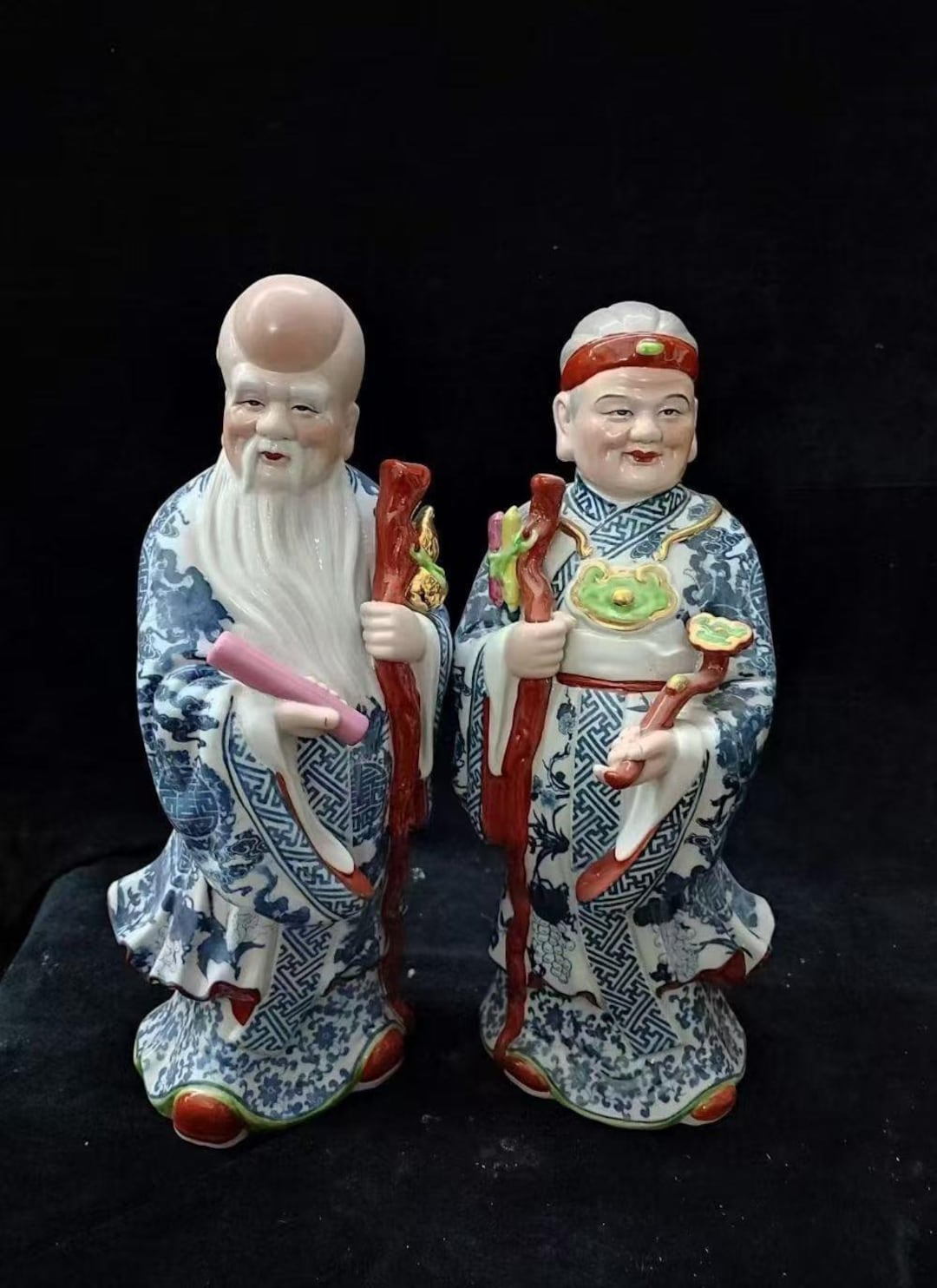 中国磁器の長寿の置物：寿星と寿老の祝福像 - Etsy 日本