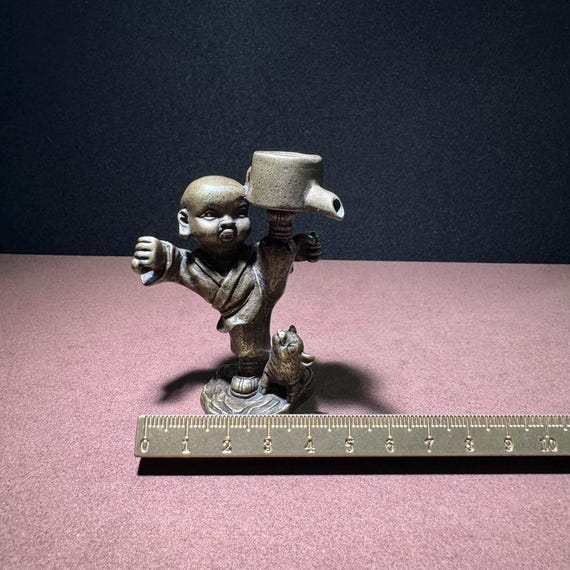 Chinese Antique Copper Shaolin Kung Fu Monk Statue Small