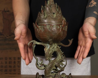 アンティークブロンズ博山香炉と龍の台座：中国寺院の祭壇装飾 - Etsy 日本