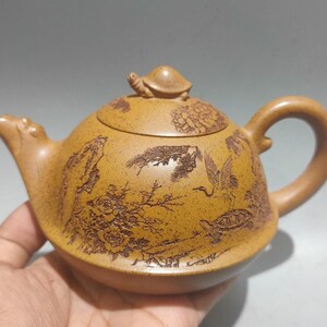 Yixing Zisha Teapot Dragon Turtle Lid Longgu Jinsa Clay Engraved Chinese Kung Fu TeaPot
