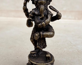 Zabytkowa mosiężna figurka Ganesha, hinduski amulet boga słonia, mały talizman ochronny, duchowa miniaturowa figurka