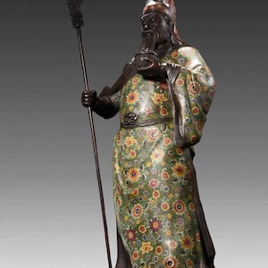 48&#39;&#39; XL Cloisonné Guan Yu Statue – Large Chinese Guardian Warrior Sculpture, Handcrafted Enamel Decor，Guan Yu Statue