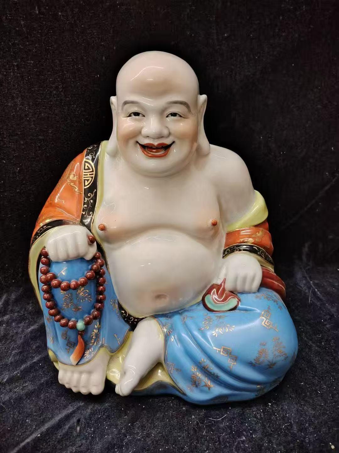 笑う仏像：赤と金の磁器の弥勒菩薩像、中国の富貴装飾 - Etsy 日本
