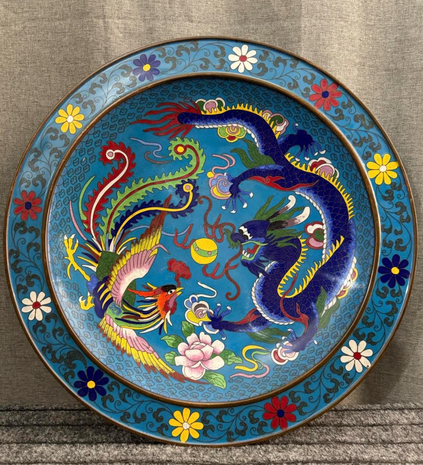 中国古玩 七宝龍鳳瓶　天皇皇后即位十周年記念 大型中国七宝七宝龍&鳳凰プレート: ヴィンテージ銅アート - Etsy 日本