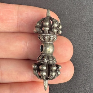 small Antique Tibetan White copper Vajra Dorje | Thokcha Meteorite Iron | Buddhist Protection Amulet | Five-Prong Ritual Tool