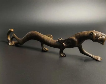 Bronze Tiger Brush Rest: Calligraphy Pen Holder, Paperweight, Desk Decor