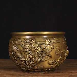 Solid Brass Twin Dragon Feng Shui Incense Burner – Wealth Pot Censer with Double Dragon Handles – Chinese Altar Decor Gift for Home