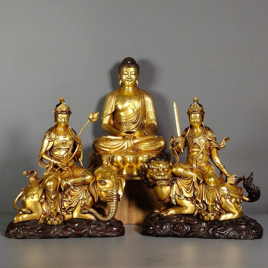 Chinese Trinity Antique Gilt Bronze Huayan Trinity: Chinese Buddhist Altar Statues - Etsy