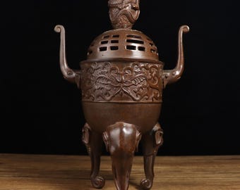 Copper Dragon Räuchergefäß: Chinesisches Feng Shui Räuchergefäß mit Elefantenbeinen
