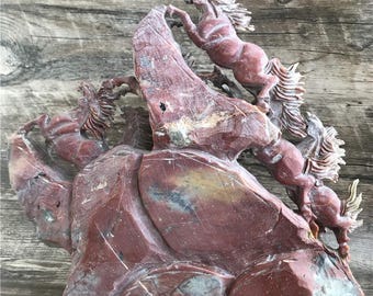 中国アンティーク寿山石手彫り風水馬八頭馬像 - Etsy 日本