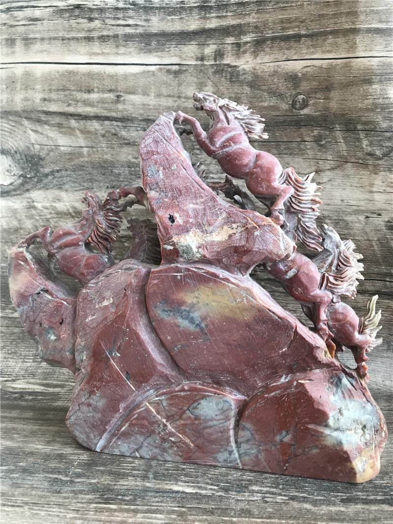 中国アンティーク寿山石手彫り風水馬八頭馬像 - Etsy 日本