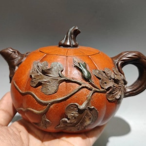 Vintage Yixing Zisha pumpa-tekanna | Handgjord sandblästrad Nangua-kanna | 360 ml kinesisk tekanna