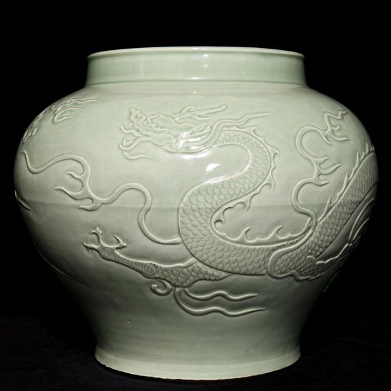 Longquan Celadon Dragon Jar: Qingbai Glaze Porcelain, Oriental