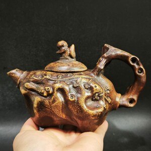 Tetera Vintage Yixing Zisha con diseño de ardilla, tetera rústica Huang Duan Ni Gongfu