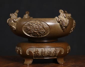 お安くしました。よろしく御願いします。青銅鋳物　香枦 dk1,六陵瑞鳥紋香炉 昭生作 【 高岡銅器 】