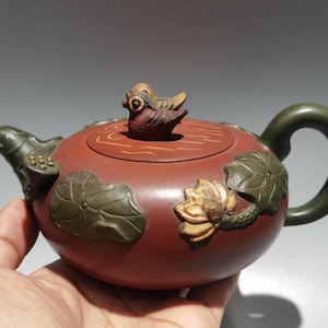 Tetera Yixing Zisha con diseño de pato mandarín, tetera china de arcilla hecha a mano, tetera Gongfu