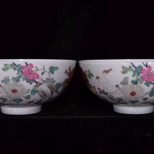 Pair of Chinese Antique Qing Yongzheng Famille Rose Bowls – Hand-Painted Peony Floral Design | Marriage or housewarming gift