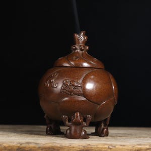 Pure copper Dragon Incense Burner with Frog Legs | Chinese Feng Shui Censer with Carved Dragon Lid & Base | Unique Antique-Style Decor