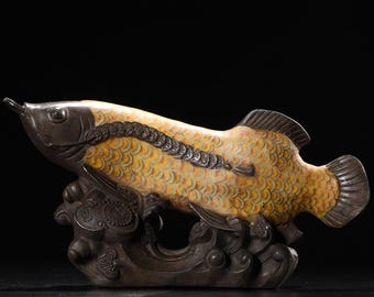 Antique Cloisonné Fish Statue: Chinese Bronze Enamel Carp Feng Shui Ornament