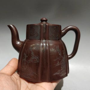 Vintage Yixing Zisha Teapot – Jingwen Ribbed Design Gu Jingzhou, Handmade Chinese Gongfu Tea Pot,Laozini Purple Clay 320cc Collectible