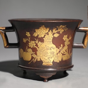 Antique Ming Dynasty Gilt Bronze Incense Burner | Chinese Censer for Collectors  Decor