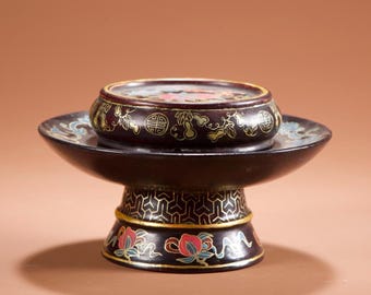 Soporte para té/taza de laca china, decoración zen oriental, pequeño soporte para rituales o incienso.