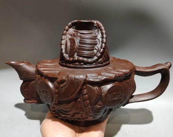Vintage Yixing Treasure Bowl Zisha Teapot Handmade Original Ore Red Clay, Fortune Feng Shui Gongfu Tea Pot, Chinese Wealth Symbol 700cc