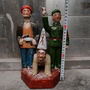 1960s Chinese Folk Art Sculpture • Ceramic People Figurines • Retro Cultural Scene Decor