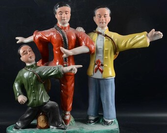 Grupo de figuras de porcelana china antigua, escultura al estilo del Destacamento Rojo de Mujeres, estatua de la Revolución Cultural