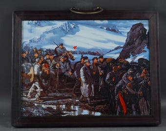 14インチ 中国美術コレクション 文化大革命 木製象嵌 人物 物語 模様