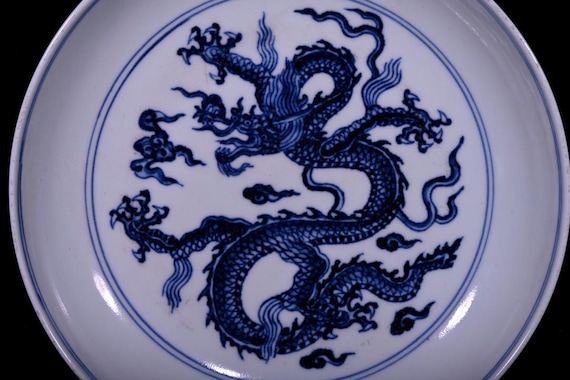 Blue & White Porcelain Plate - Dragon Design Blue & White Porcelain Plate - Dragon Design