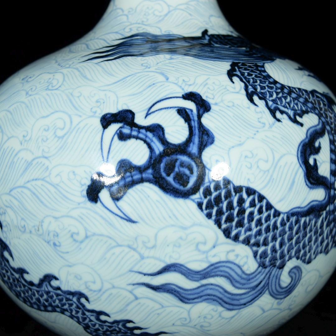 Chinese Blue and White Porcelain Dragon Vase | Hand-painted Ming