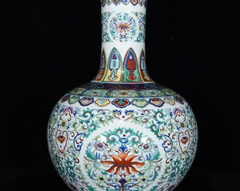 大型手描き豆彩蓮天秋瓶 - アンティーク中国磁器壺 - Etsy 日本