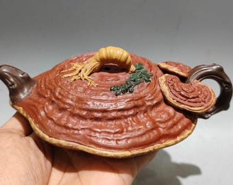 Yixing Zisha Teapot: Lingzhi Ginseng Red Clay Gongfu Tea Pot (360ml)