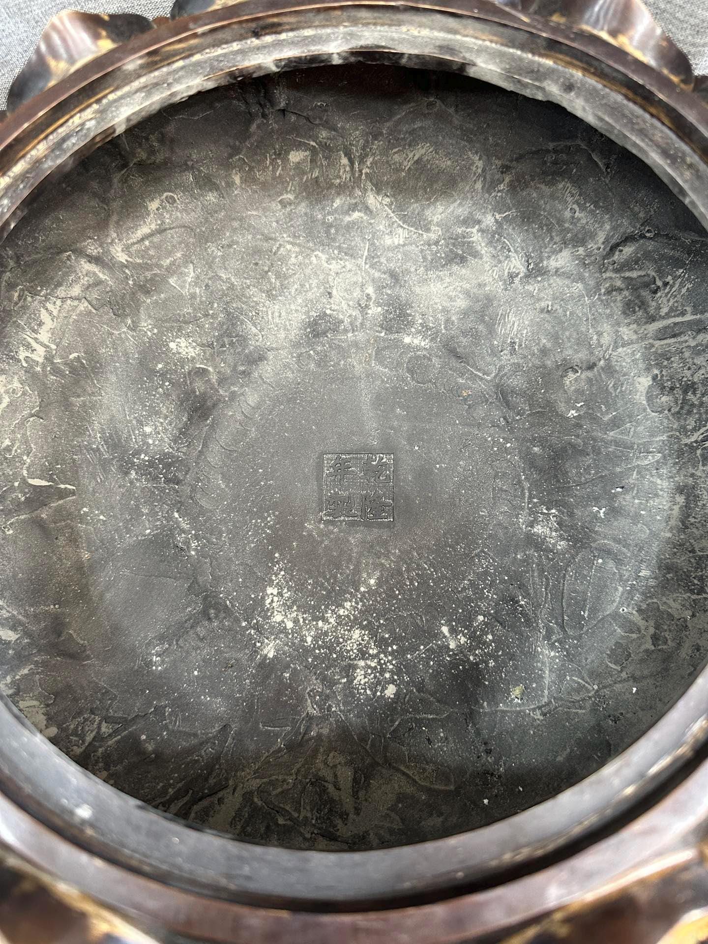 アンティーク七宝焼きフードッグ香炉: 銅エナメルガーディアンライオン