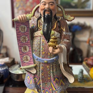 Estatua artesanal de Caishen de la Familia Rosa: figura de cerámica del dios chino de la riqueza para Feng Shui, decoración de la fortuna para el hogar y la tienda, regalo.