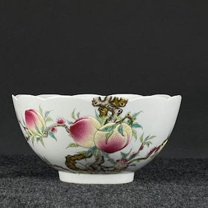 Qing Qianlong Famille Rose Porcelain Bowl: Nine Peach Design, Antique Decor