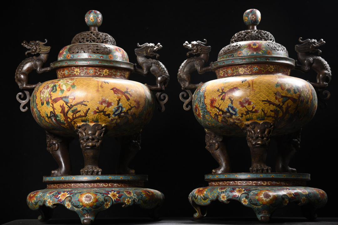 アンティーク七宝香炉 龍柄蓮華＆カササギペア - Etsy 日本