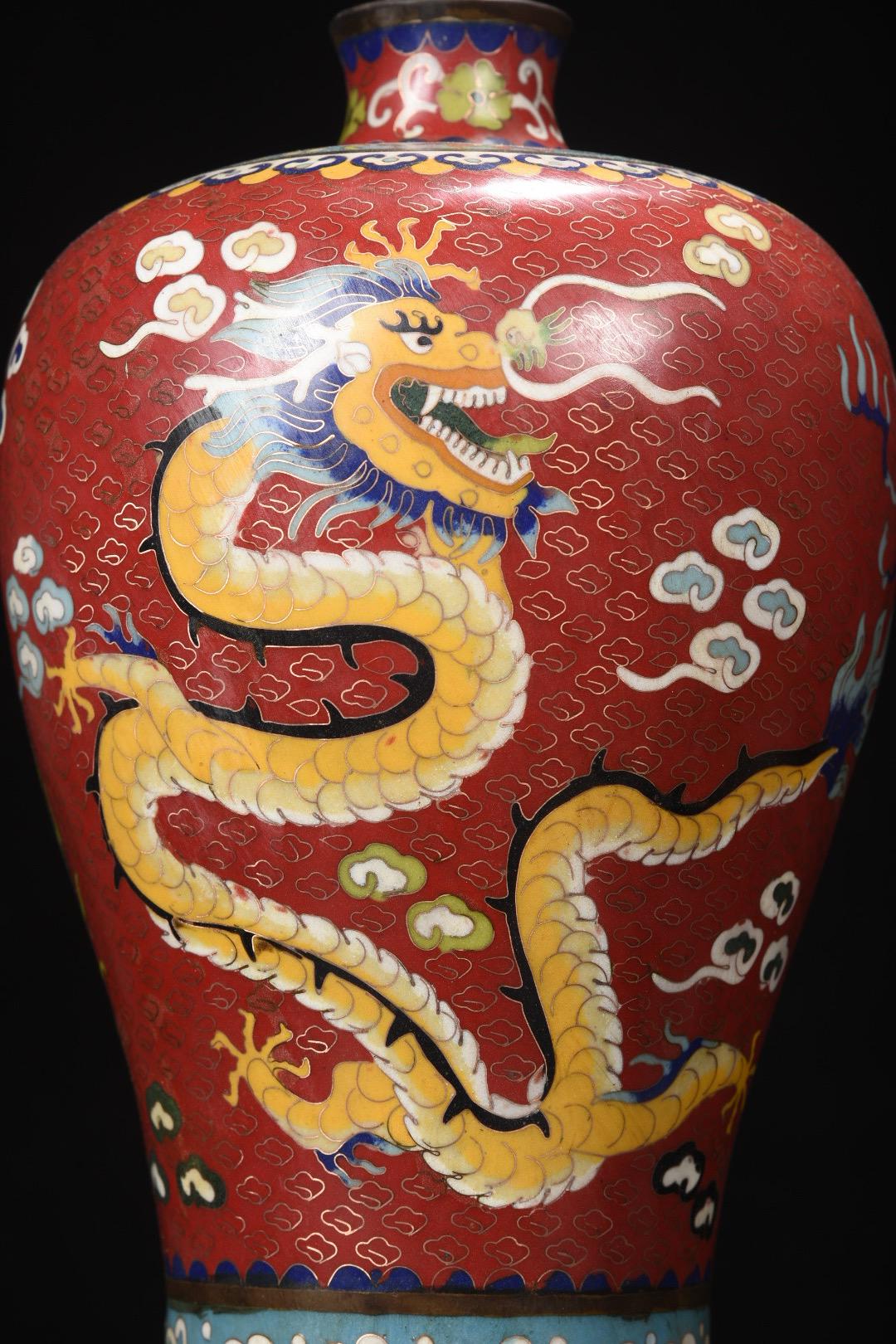 アンティーク中国七宝焼花瓶: 龍と鳳凰のメイピンペア、34 cm - Etsy 日本