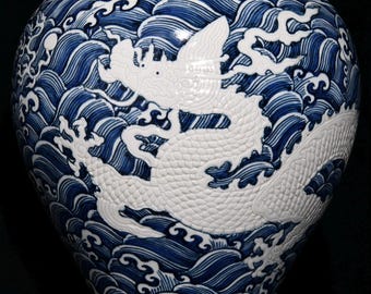 明代青白龍花瓶：アンティーク風中国磁器 - Etsy 日本