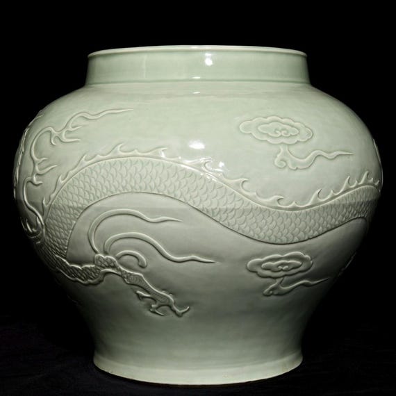 Longquan Celadon Dragon Jar: Qingbai Glaze Porcelain, Oriental