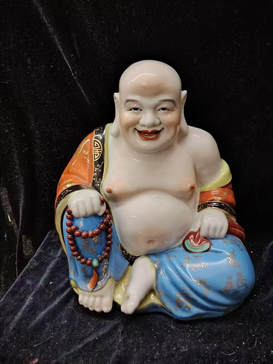 笑う仏像：赤と金の磁器の弥勒菩薩像、中国の富貴装飾 - Etsy 日本