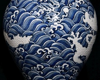 明代青白龍花瓶：アンティーク風中国磁器 - Etsy 日本