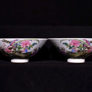 Pair of Enamel Painted Famille Rose Conical Bowls–Qing Yongzheng Style Floral & Bird Design | Collectible Chinese Porcelain Art,elegant gift