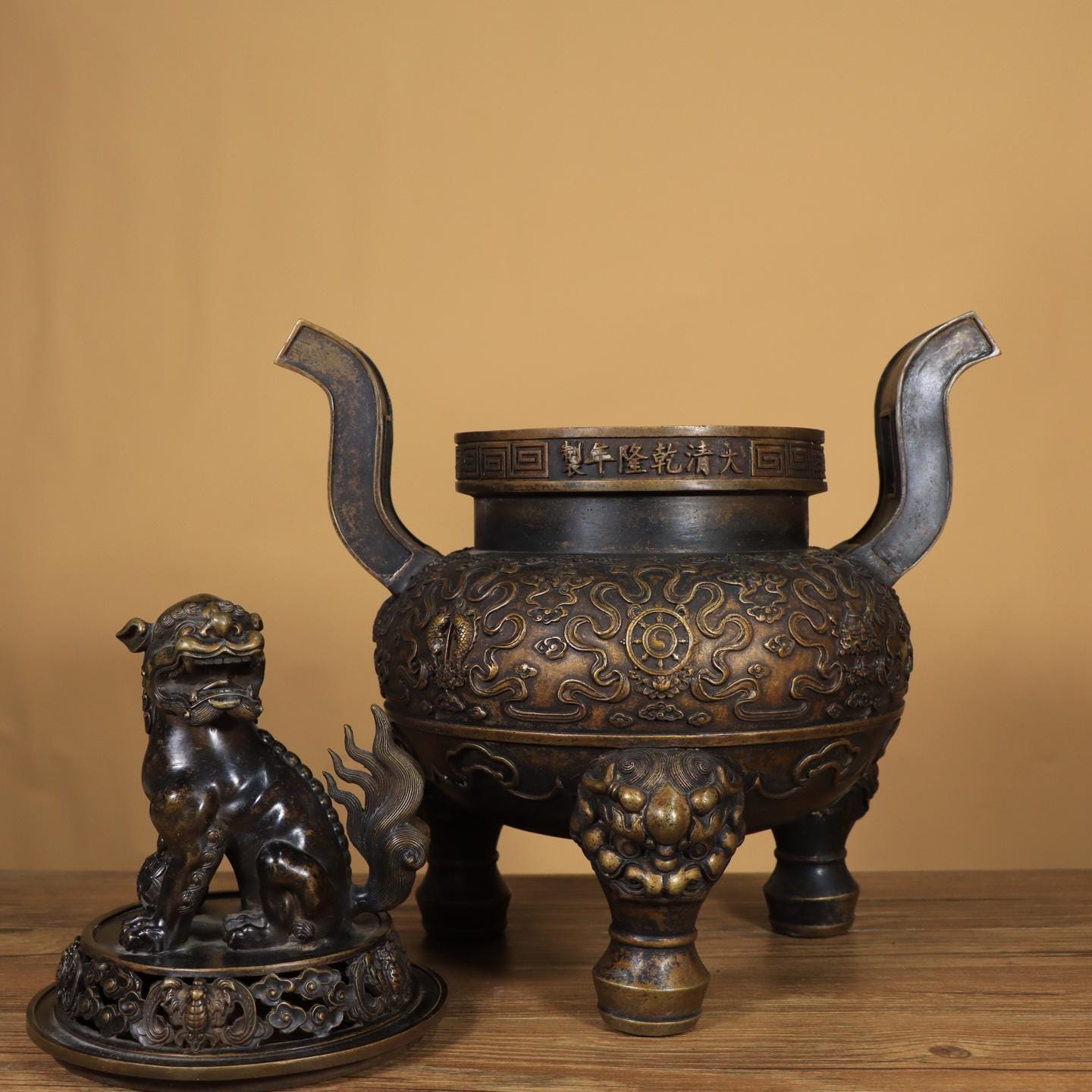 アンティーク中国青銅香炉｜芙蓉獅子のフィニアル、三脚香炉 - Etsy 日本