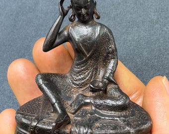 Vintage Tiantie Iron Milarepa-standbeeld - Tibetaans boeddhistisch verzamelobject